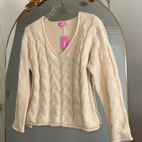 Edikted Cream V-Neck Oversized Cable Knit Sweater NWT - Picture 3 of 5